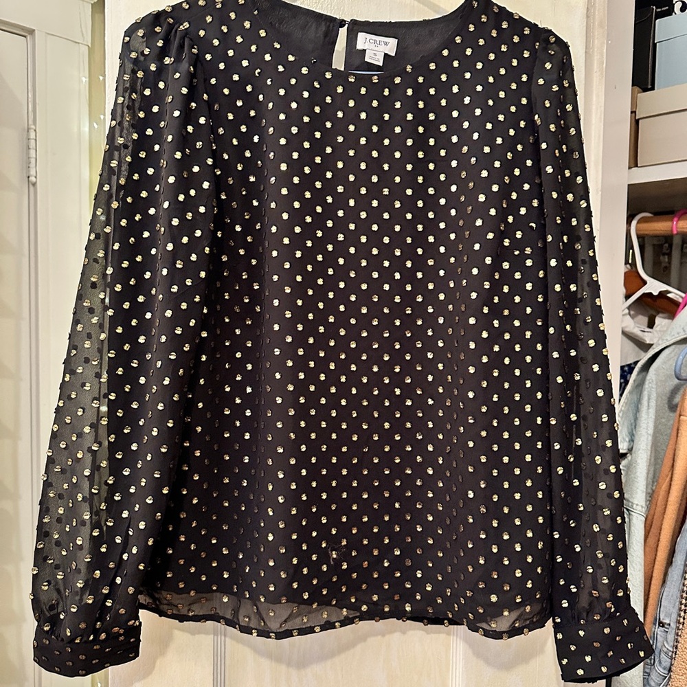J. Crew Black Blouse with Gold Dots
